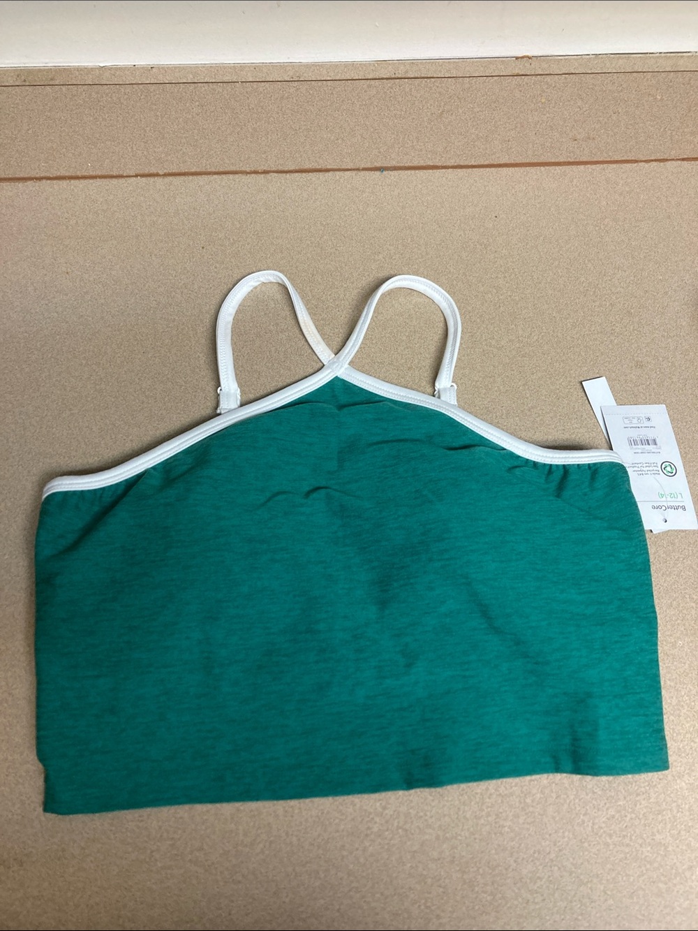 Athletic Works Green Cropped Camisole with White Trim built in bra
